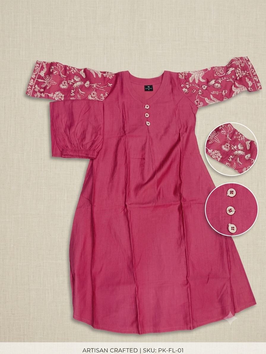 Magenta Bloom Embroidered Kurti Set