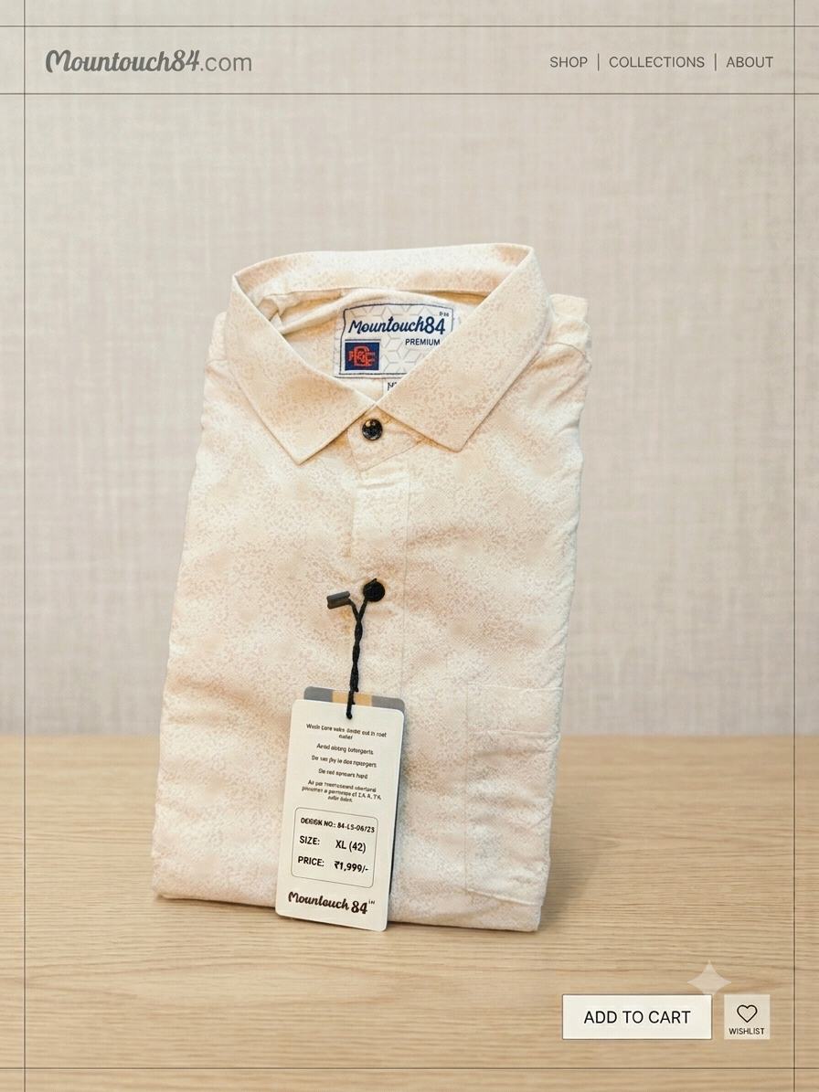 Mountouch84 Men's Cream Micro-Print Premium Cotton Shirt