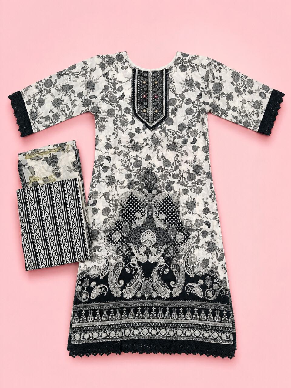 White&Black Kurti Set